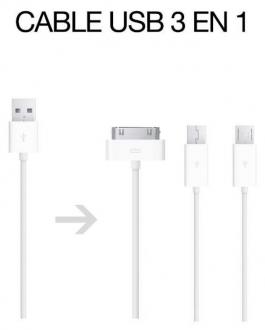  imagen de Cable USB 3 en 1 iPhone/iPad + MiniUSB + MicroUSB 70134