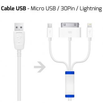  Cable USB Tri-Charge MicroUSB/30Pines/Lightning 70343 grande
