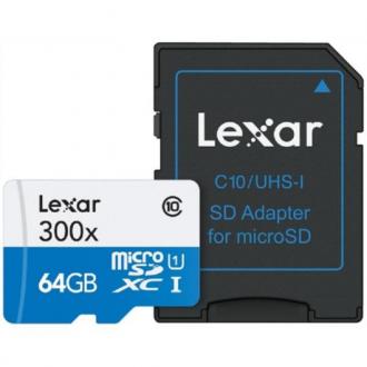  imagen de MEMORIA 64 GB MICRO SD 300X LEXAR CLASE 10 + ADAPTADOR SD 109926