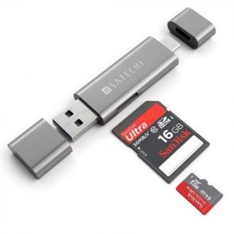  imagen de Satechi Lector de Tarjetas SD/MicroSD con USB 3.0/ USB Tipo C Gris 115866