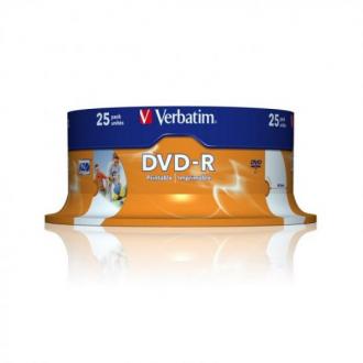  imagen de Verbatim DVD-R Wide Inkjet Printable ID Brand 4.7GB 16x Pack 25 - DVD-R 119001